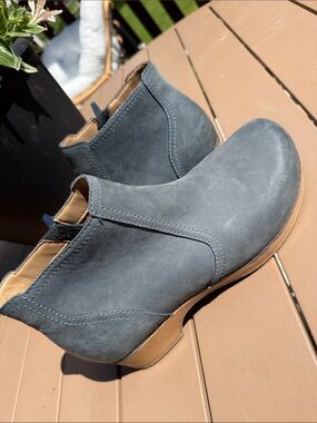 Dansko Maria Blue Nubuck Leather Ankle Boots Wood Wedge Heel Like New size 9